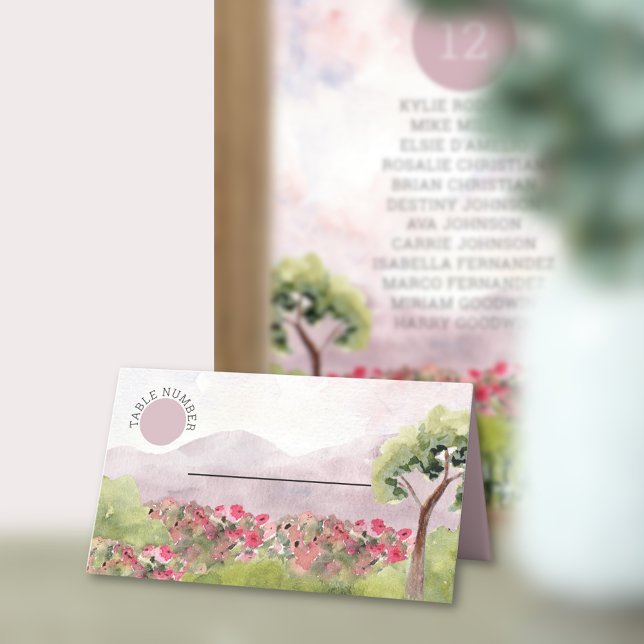 Country Meadow Watercolor Wedding Dusty Rose Place Card (Creator Uploaded)
