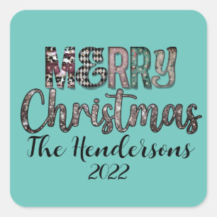 Country Merry Christmas Square Sticker