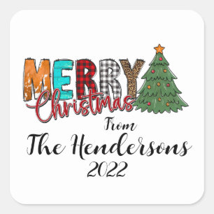Country Merry Christmas Tree Square Sticker