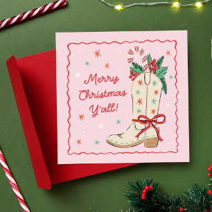 Country Merry Christmas Y'all Cowboy Boot Holiday Card