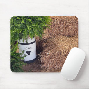 Country Milk Cat With Ferns and Hay Bales Mouse Mat