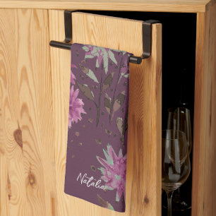 Country Modern Purple Floral Monogrammed Tea Towel