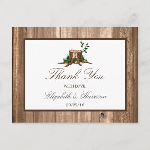 Country Monogram Tree & Wood Wedding Thank You Postcard