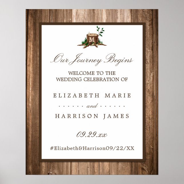 Country Monogram Tree & Wood Wedding Welcome Poster (Front)