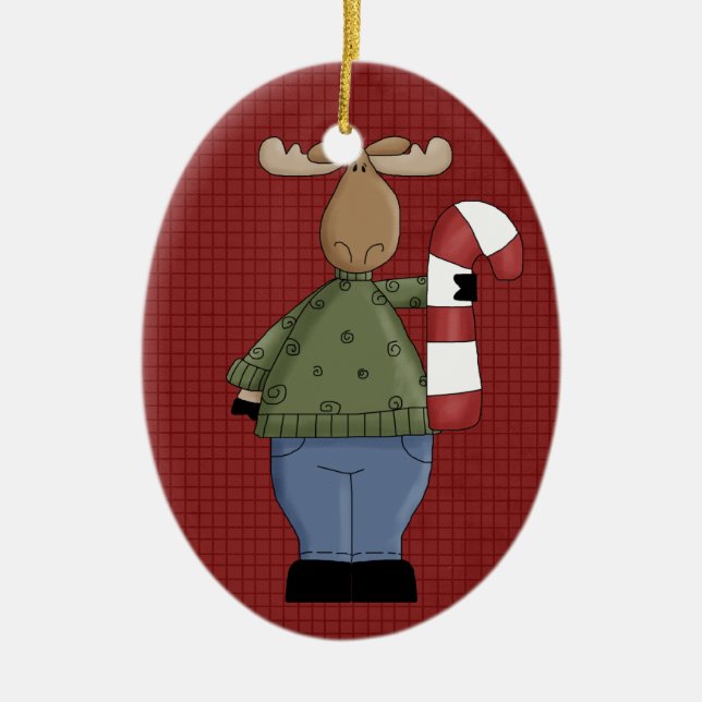 Country Moose Ceramic Christmas Ornament (Front)
