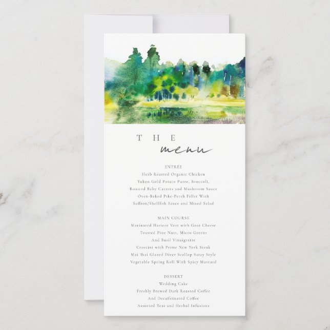 Country Mountain River Landscape Wedding Menu Card (Front)
