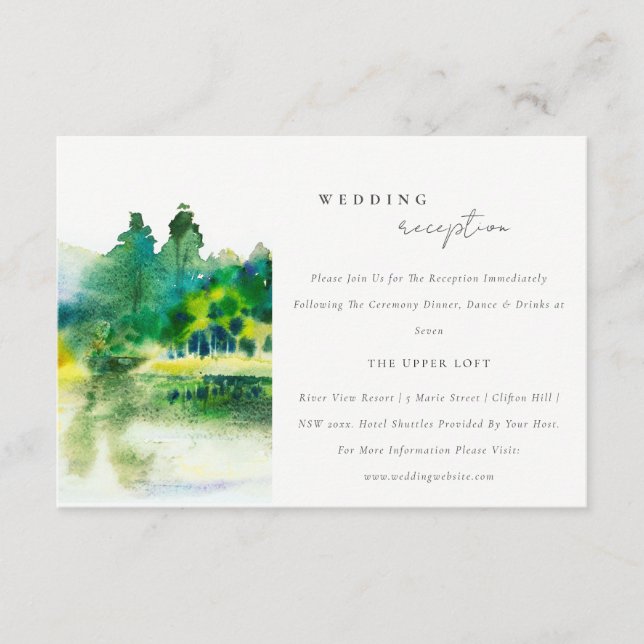 Country Mountain River Landscape Wedding Reception Enclosure Card (Front)