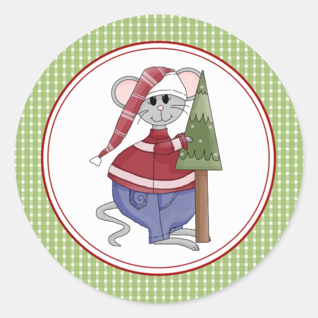 Country Mouse Christmas Envelope Seals Stickers (Front)