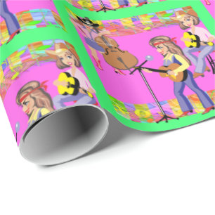 Country Music Band Cowgirls Singing and Guitars Wrapping Paper
