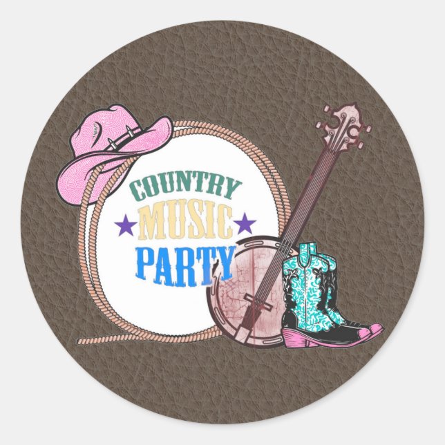 Country Music Birthday Party Classic Round Sticker (Front)