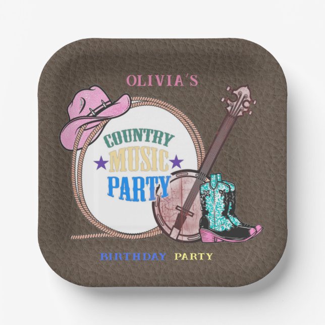 Country Music Birthday Party Paper Plate (Front)