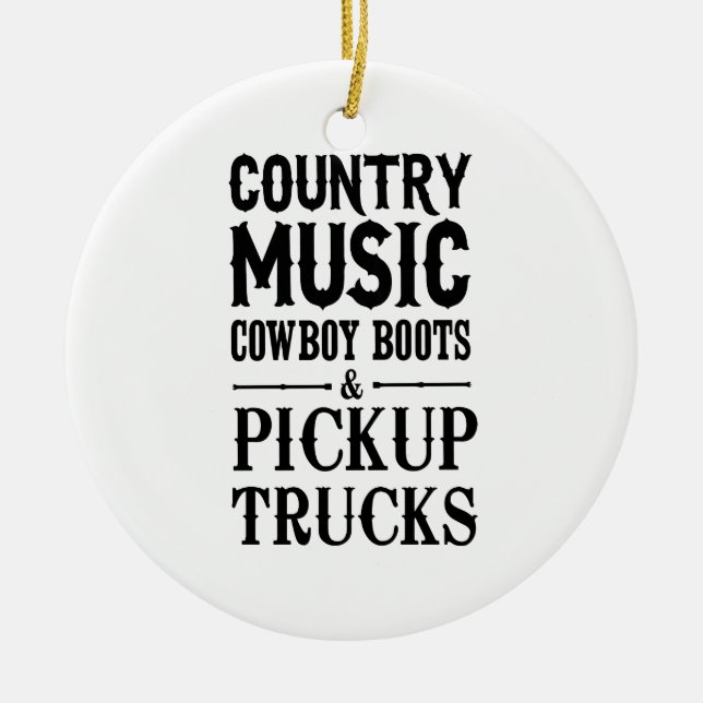 Country Music, Cowboy Boots & Pickup Trucks Ceramic Tree Decoration (Front)