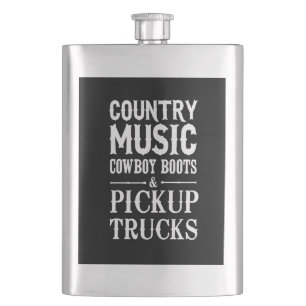Country Music, Cowboy Boots & Pickup Trucks Hip Flask