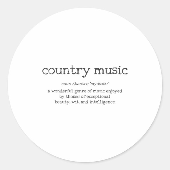 Country Music Definition Funny Saying Musician Gif Classic Round Sticker (Front)