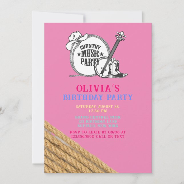 Country Music Girl Birthday Party  Invitation (Front)