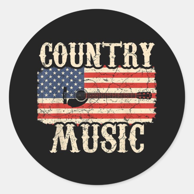 Country Music Guitar American Flag Gift Classic Round Sticker (Front)