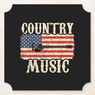 Country Music Guitar American Flag Gift Paper Coaster