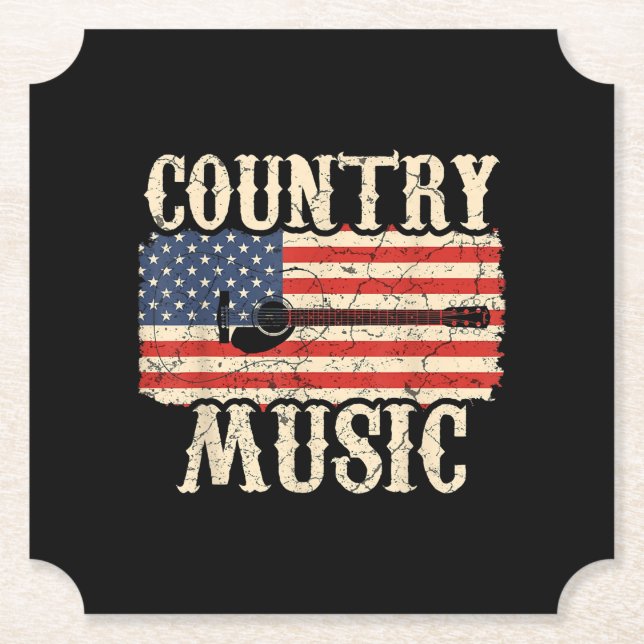 Country Music Guitar American Flag Gift Paper Coaster (Front)