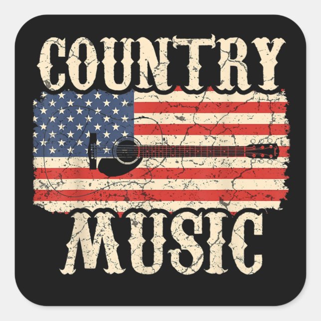 Country Music Guitar American Flag Gift Square Sticker (Front)