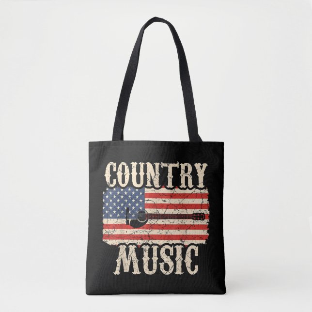 Country Music Guitar American Flag Gift Tote Bag (Front)