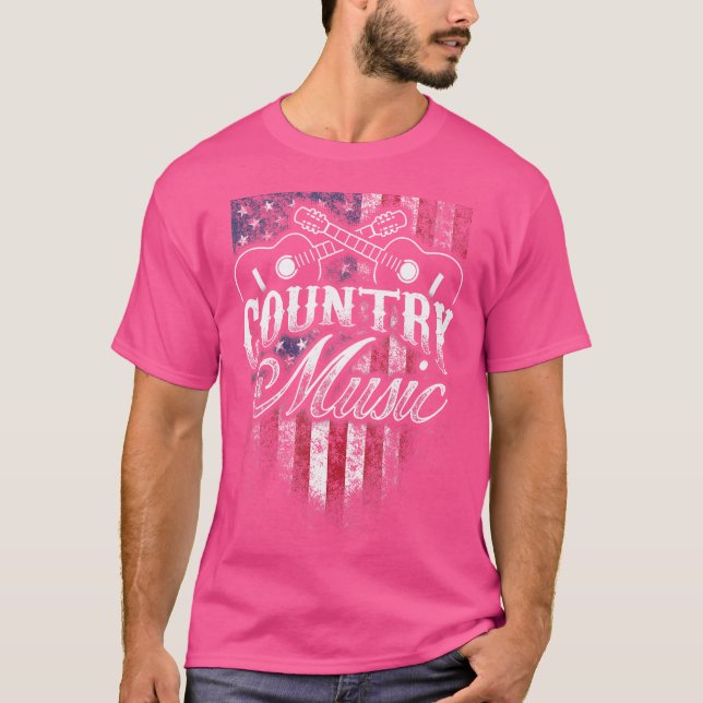 Country Music Guitar  American Flag Western Design T-Shirt (Front)