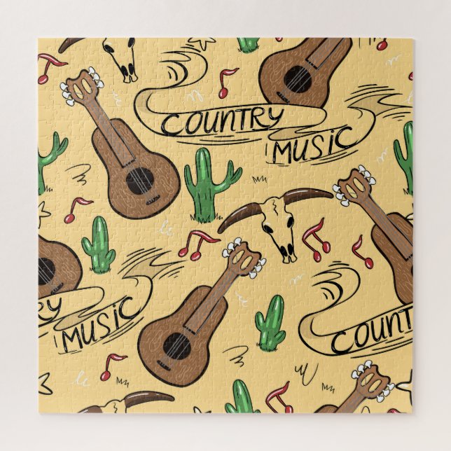 Country Music Guitar Cactus Pattern Jigsaw Puzzle (Vertical)