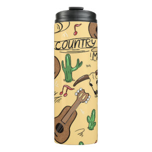 Country Music Guitar Cactus Pattern Thermal Tumbler