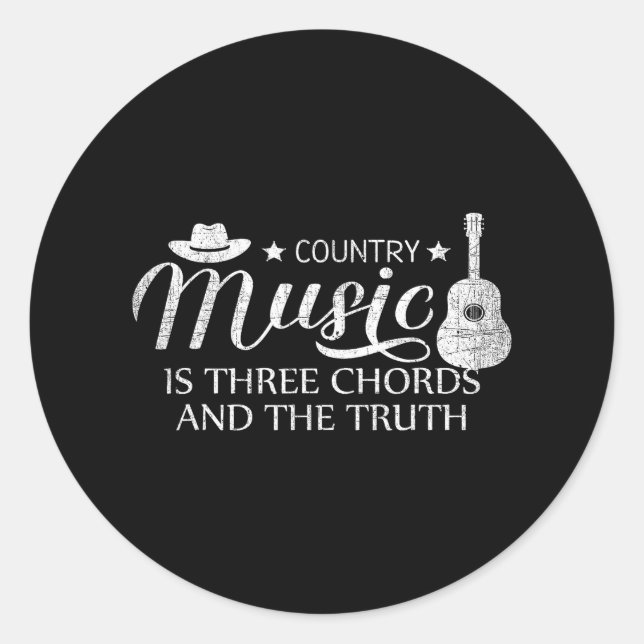 Country Music Is Three Chords Funny Souvenir Classic Round Sticker (Front)
