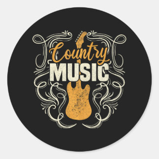Country Music Retro Vintage Guitar Western Classic Round Sticker