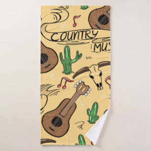 Country music seamless pattern with guitars, cacti bath towel