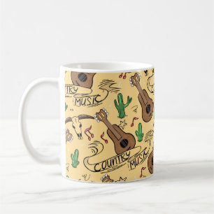 Country music seamless pattern with guitars, cacti coffee mug