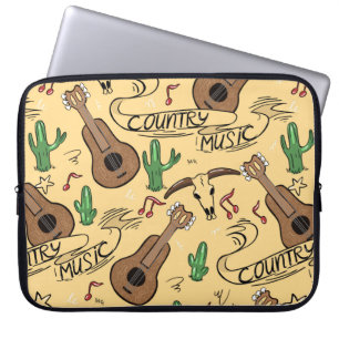 Country music seamless pattern with guitars, cacti laptop sleeve