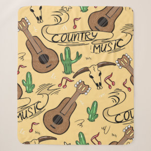 Country music seamless pattern with guitars, cacti sherpa blanket