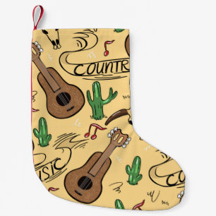 Country music seamless pattern with guitars, cacti small christmas stocking