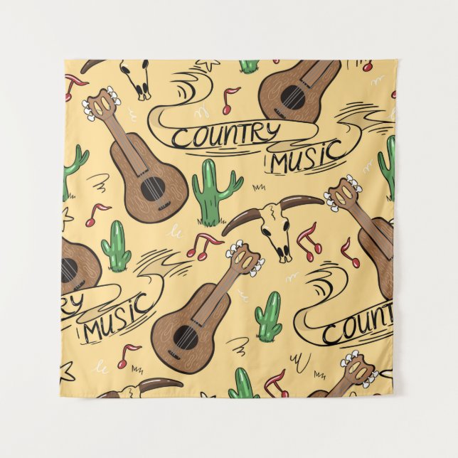 Country music seamless pattern with guitars, cacti tapestry (Front)