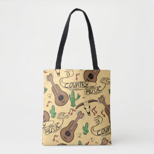 Country music seamless pattern with guitars, cacti tote bag