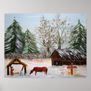 Country Nativity Christmas Scene Poster