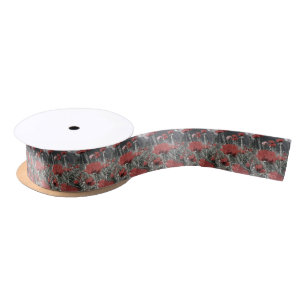 country nature landscape red poppy flower satin ribbon