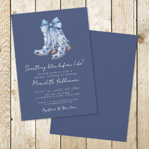 Country Navy Blue Bow Cowboy Bridal Shower Invitation