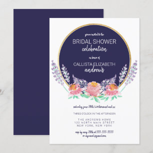 Country Navy Pink Lilac Wild Flower Bridal Shower Invitation