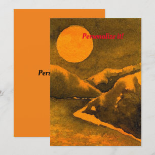 Country night lake with hunter's or harvest moon invitation