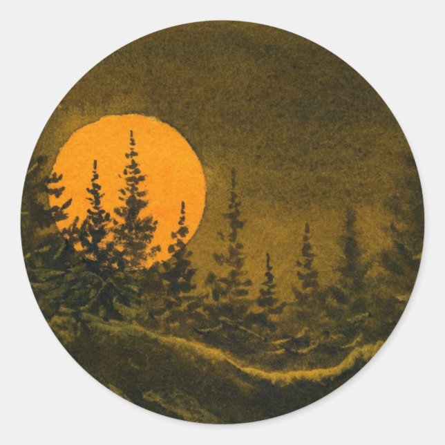 Country night landscape hunter"s or harvest moon classic round sticker (Front)