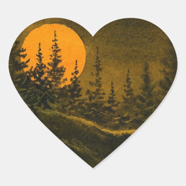 Country night landscape hunter"s or harvest moon heart sticker (Front)