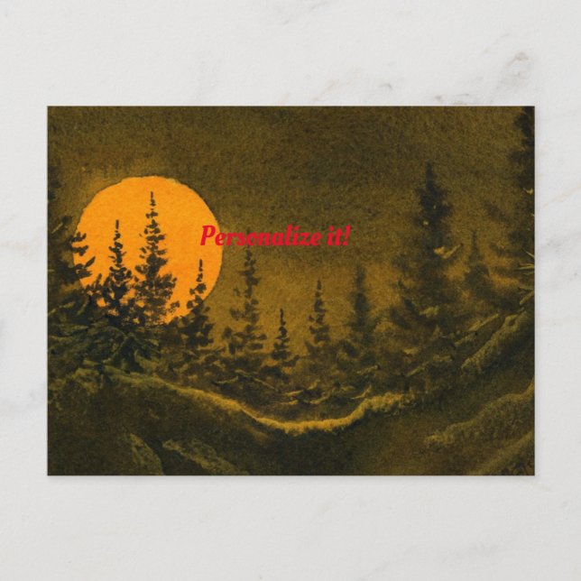 Country night landscape; hunter's or harvest moon announcement postcard (Front)