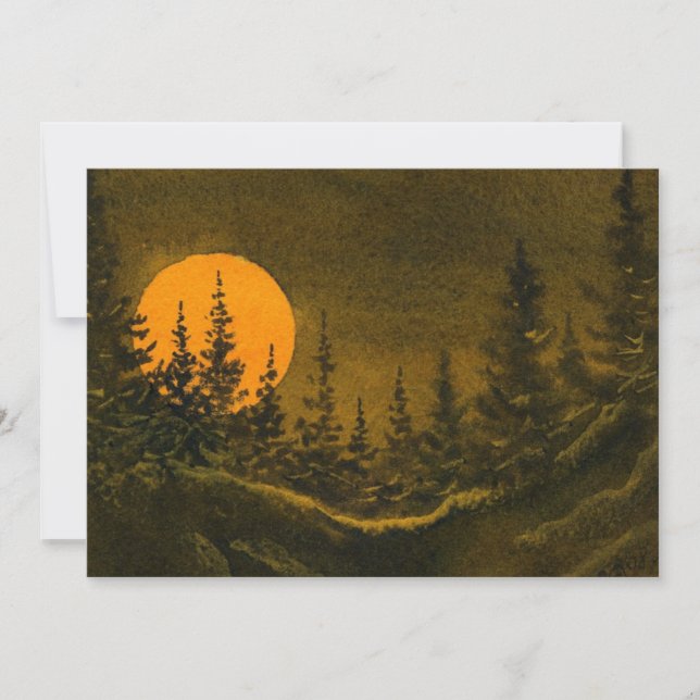 Country night landscape hunter's or harvest moon invitation (Front)