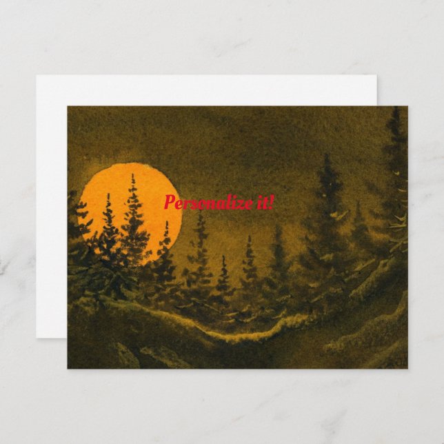 Country night landscape; hunter's or harvest moon invitation (Front/Back)