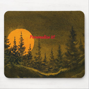 Country night landscape; hunter's or harvest moon mouse mat