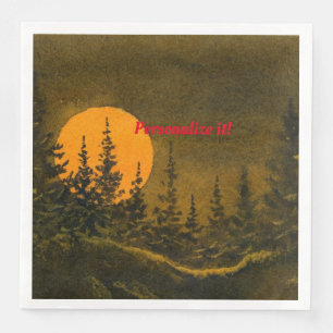 Country night landscape; hunter's or harvest moon napkin