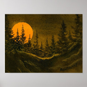 Country night landscape; hunter's or harvest moon poster