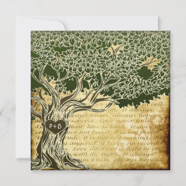 Country Oak Tree Vintage Wedding Invitations (Front)